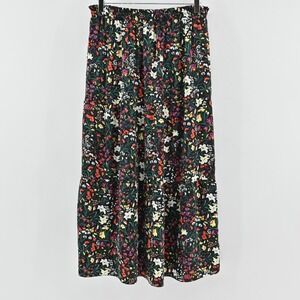 Halston Womens Micro‎ Floral Midi Skirt Size L Prairie Cottagecore Hippie Whimsy